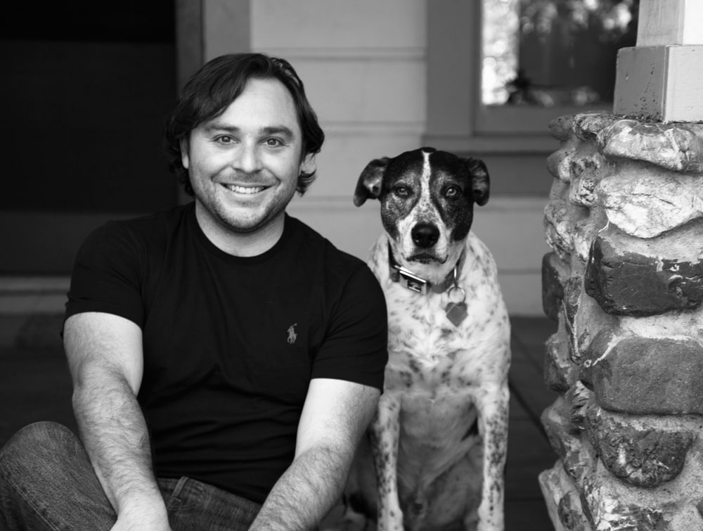 Drew Damskey, Winemaker with his dog